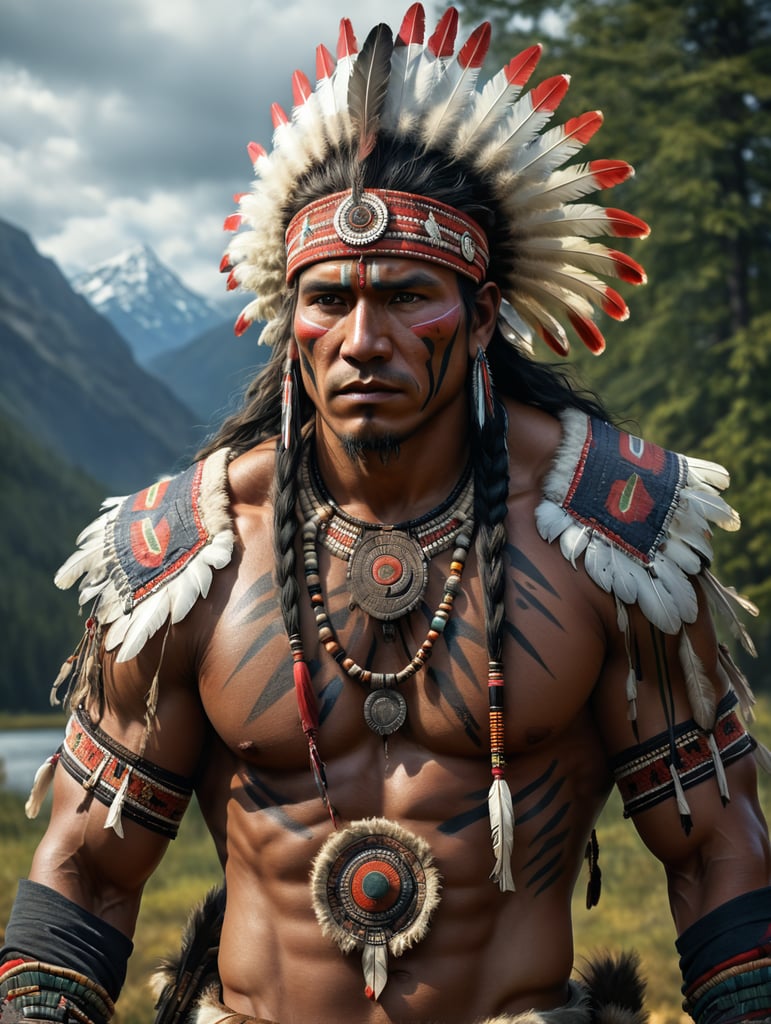 I need an image for a indigenous male from Canada wearing tradition indigenous clothing.