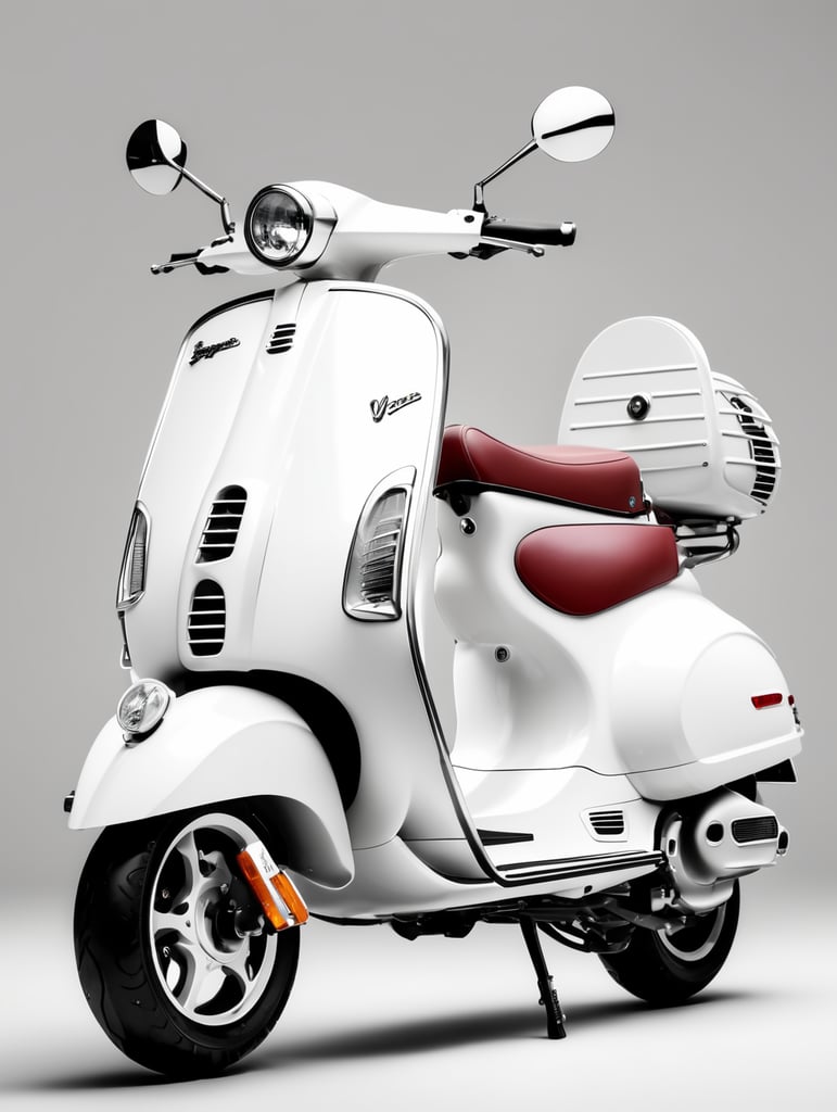 modern white vespa, low angle view, isolated, white background, mockup