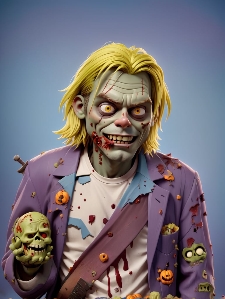Kurt Cobain as a zombie, Halloween style, Vivid saturated colors, Contrast color