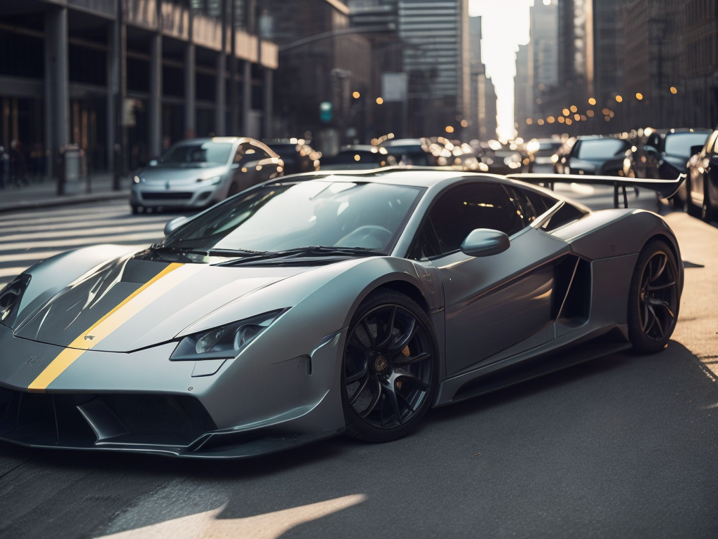 racing super car on a city street crosswalk, sunny day, high details