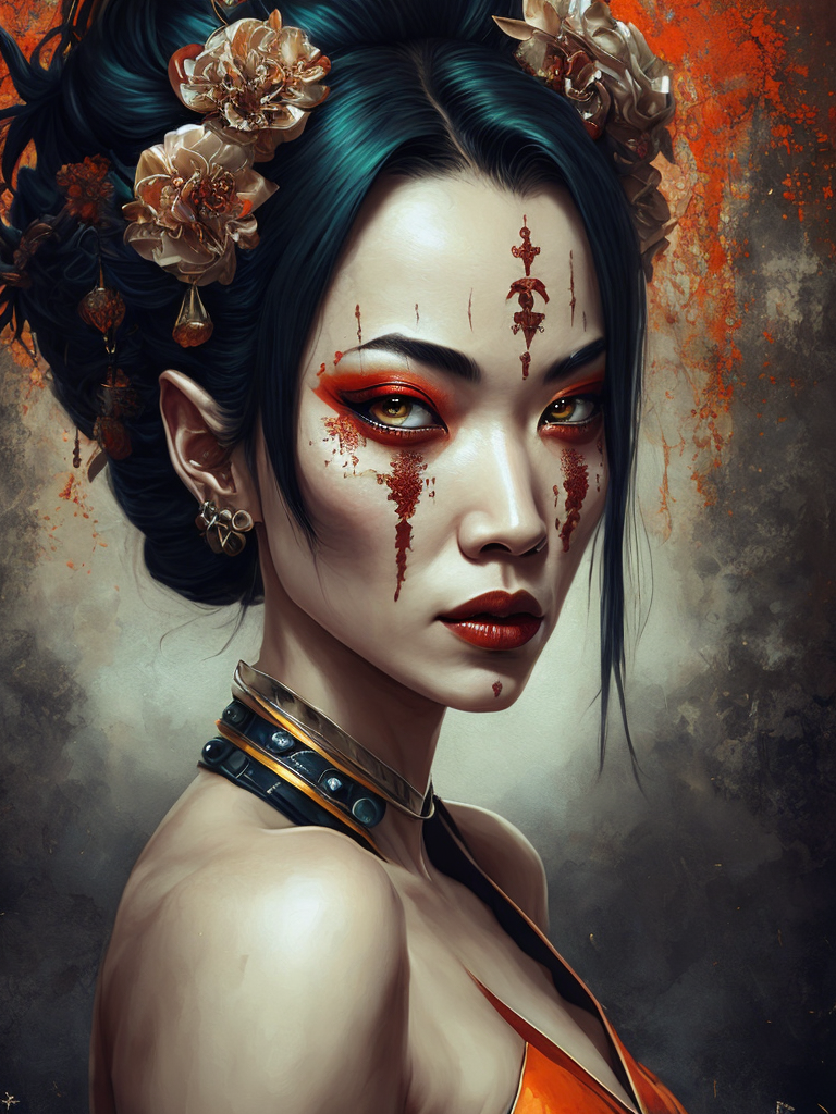 Portrait art of undead geisha, detailed, intricate, full of colour, cinematic lighting, focused, extreme details, cinematic, masterpiece