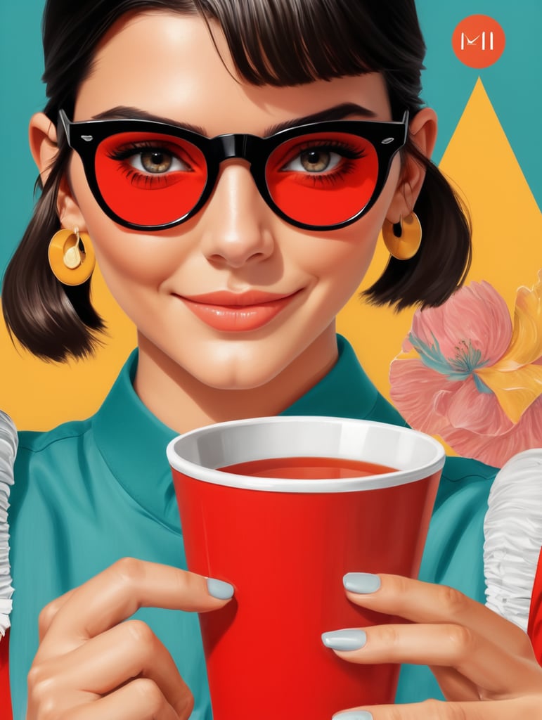 beautiful Kendall Jenner smiling and waving hello eye-catching poster-style drawing and illustration representing the iconic pulp style.