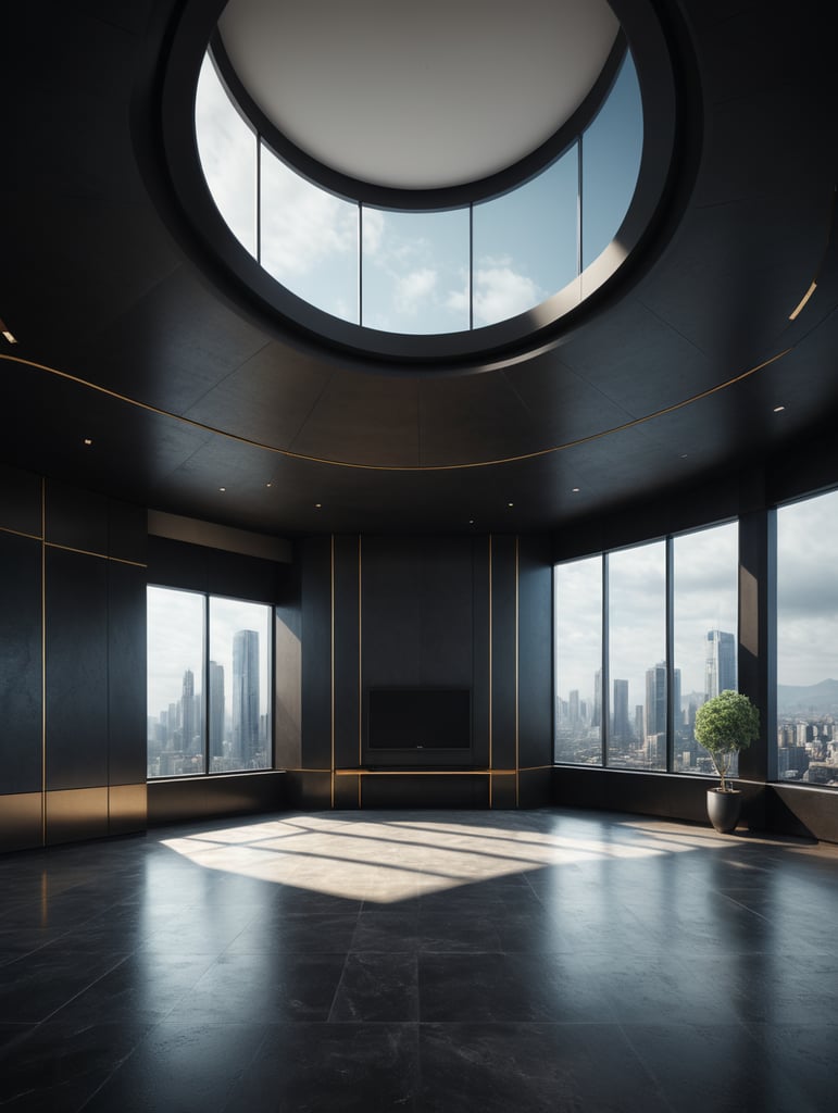 Generate a highly realistic image of a modern architecture empty in an elegant style, empty, showcasing a minimalist design. generate an empty room without any furniture