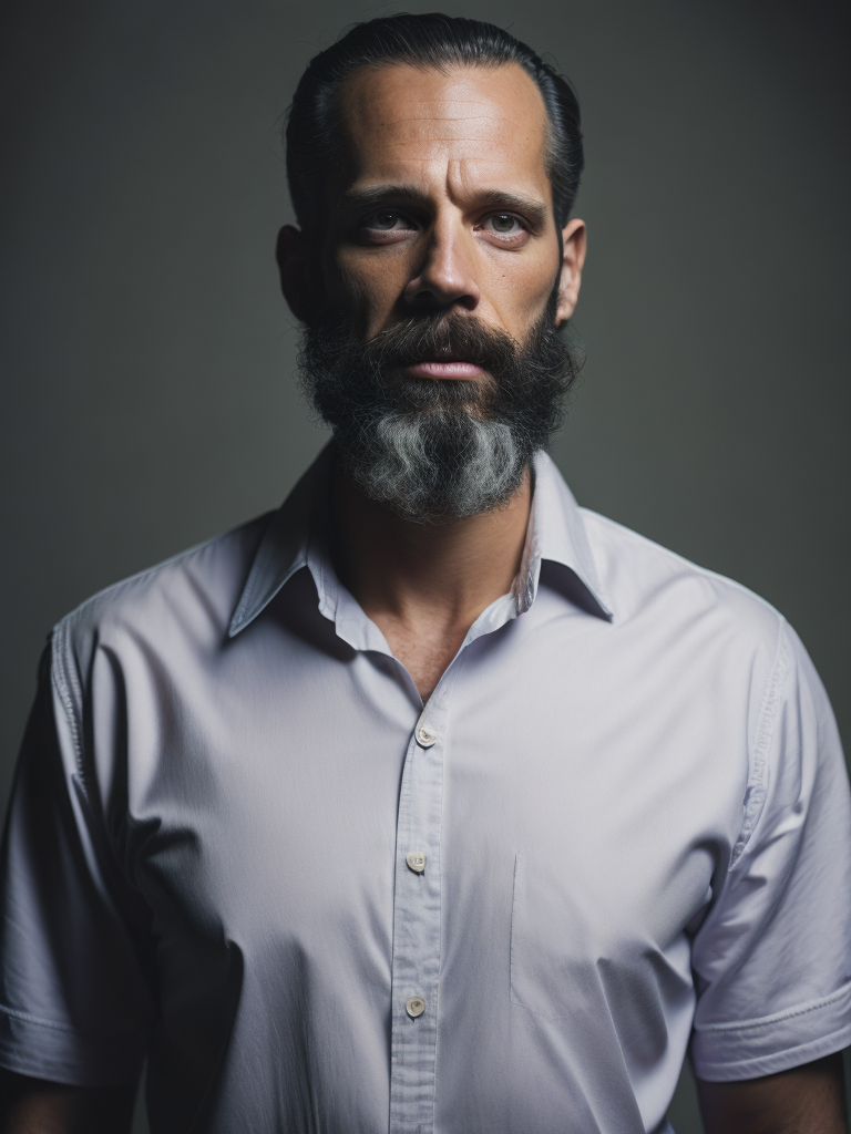 Portrait of Homer Simpson as a real person, white shirt, Dramatic Lighting, Depth of field, Incredibly high detailed