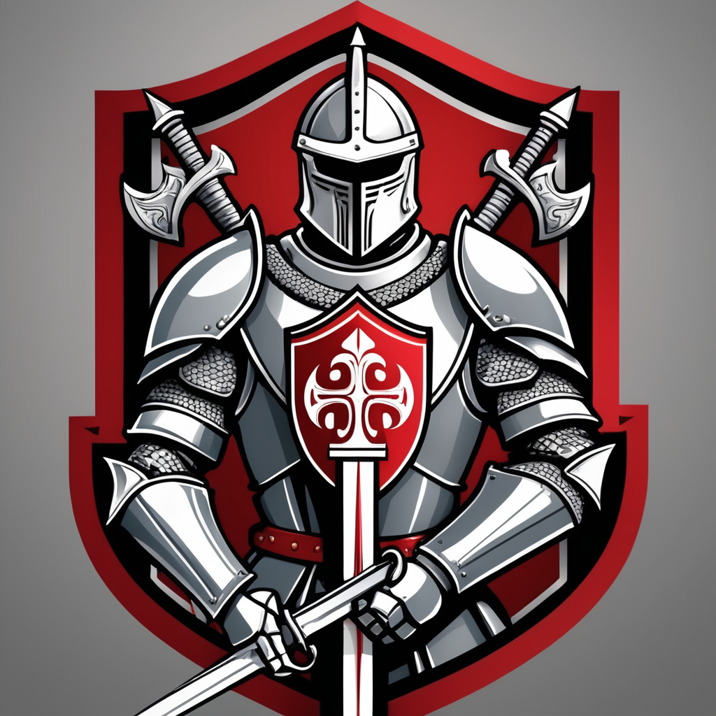 arafed knight with sword and shield logo design, strong fantasy knight, professional logo design, sword design, medieval knight, (((knight))), fantasy knight, holy crusader medieval knight, logo vector art, medieval holy crusader knight, armored knight, high quality character design, 3 d logo, logo design, knight, medieval fantasy game art, logo concept design, illustrated logo