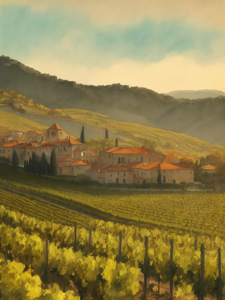 italian vineyard, woodcut