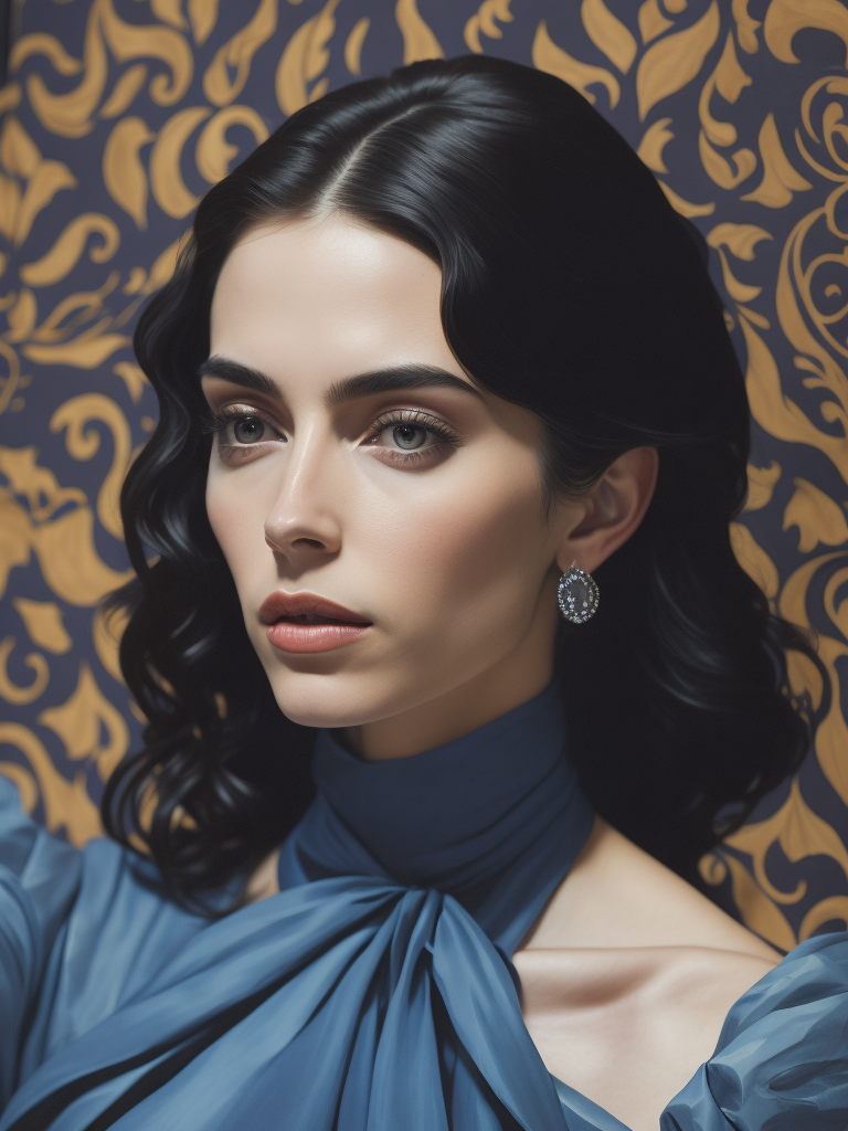 Portrait of a woman in a blue dress, Painting, Oil, Tempera, Portrait, Cubism, style of Alice Bailly