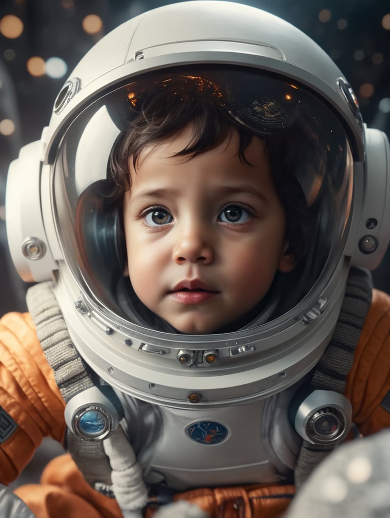 a child in a space suit with a surprised look on his face