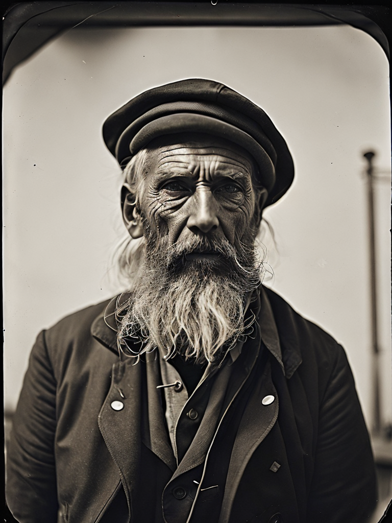 a wet plate photograph of a grizzled old sea captain