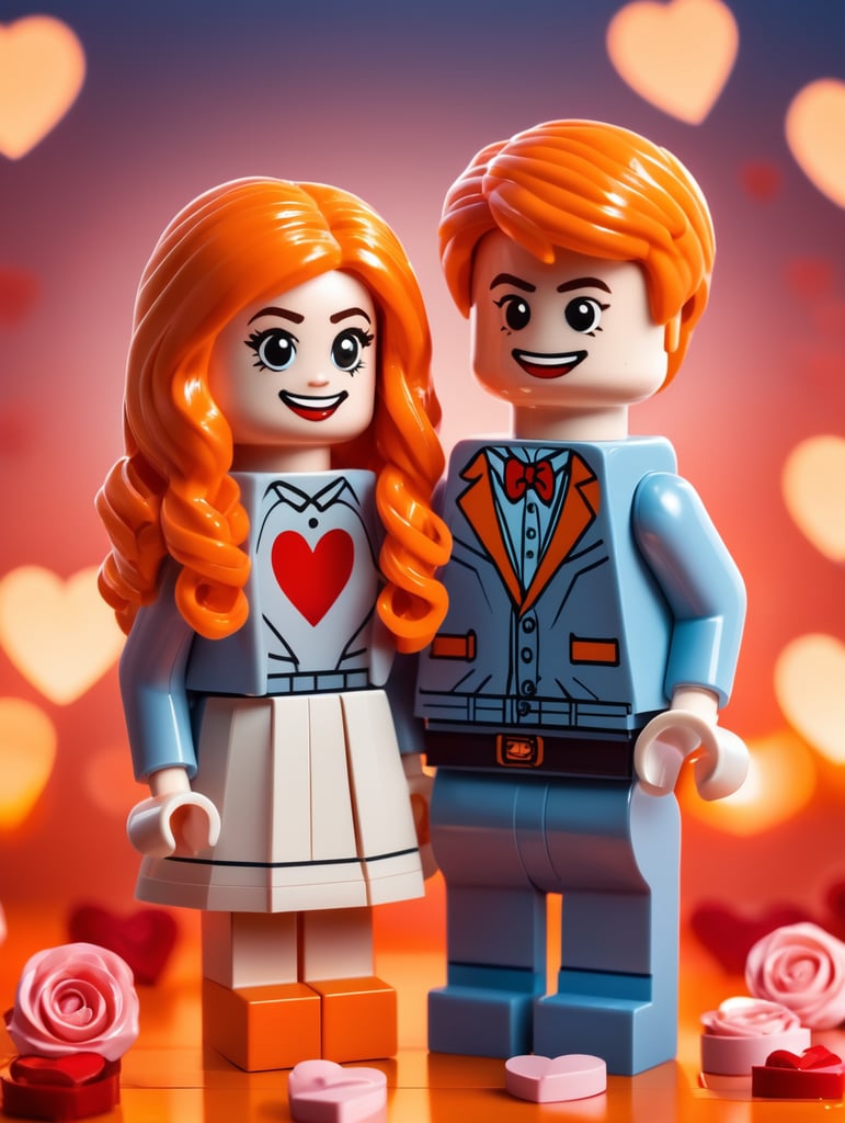 Lego Young couple Background valentine Girl with orange hair