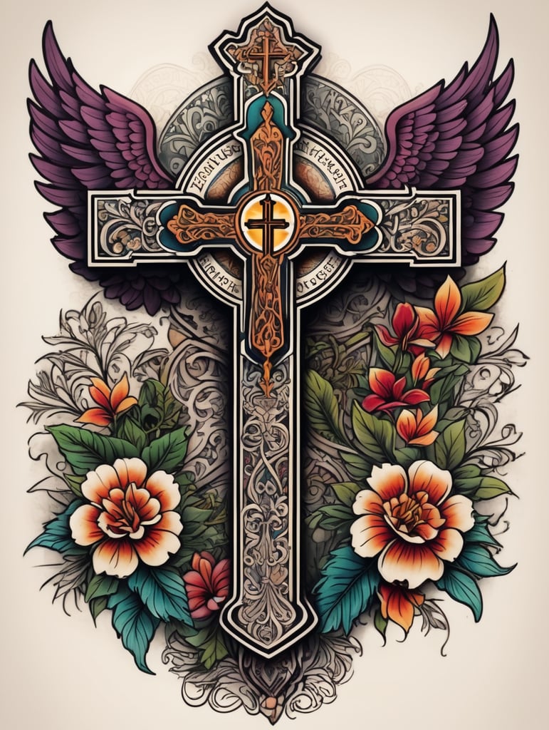 A gospel cover up tattoo with cross and bible verse