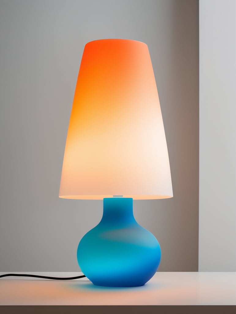 A contemporary minimalist semi-translucent silicone lamp with vibrant cyan blue and orange gradient colors as if designed by hi studio.