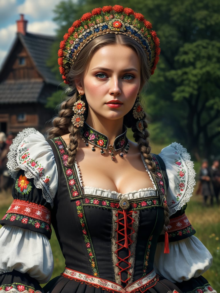 Woman in Polish folk costume, full figure