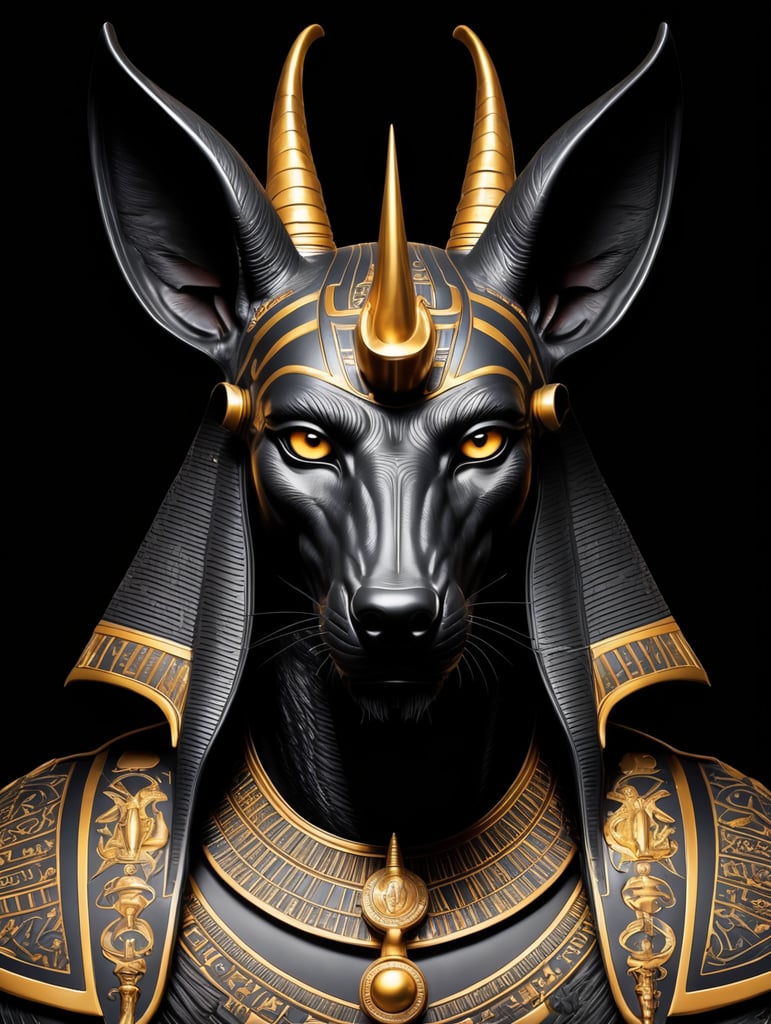 Egyptian god Anubis, dark style, sharp on details, black background
