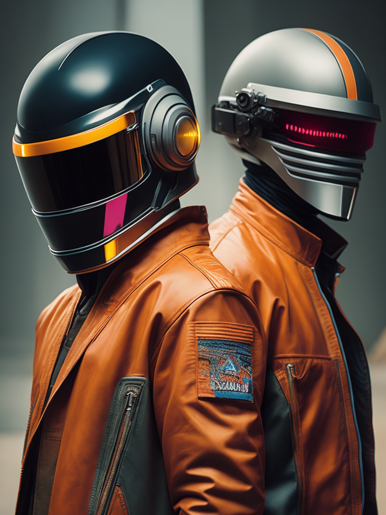 Portrait of daft punk, ultra realism, super detailed, neon colors, magazine cover, professional shot, magazine photography, bright saturated colors, sharp focus, highly detailed