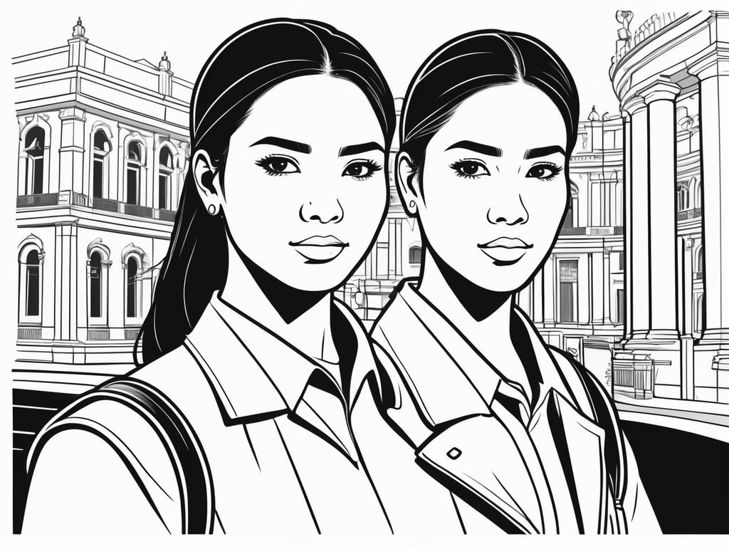 a young spanish-filipino protective advocate for trade barriers, in the style of basic simple line art vector comic art on white background