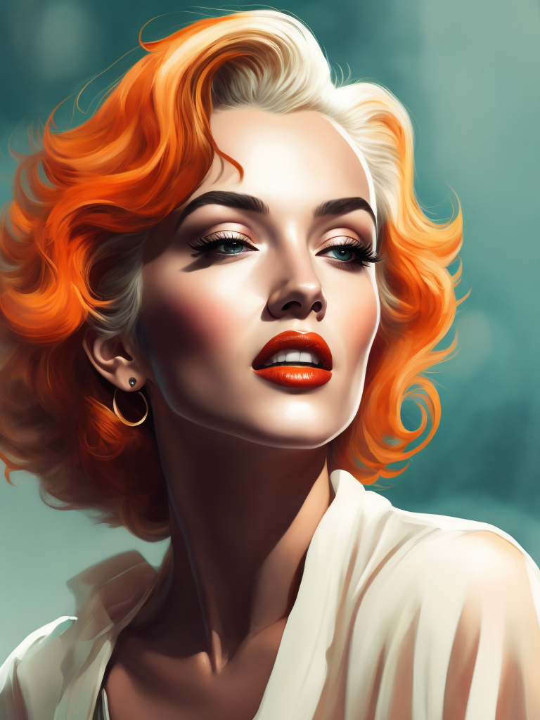 Portrait of Marilyn Monroe, ultra realistic, blonde hair, white dress, bright makeup, gradient background,