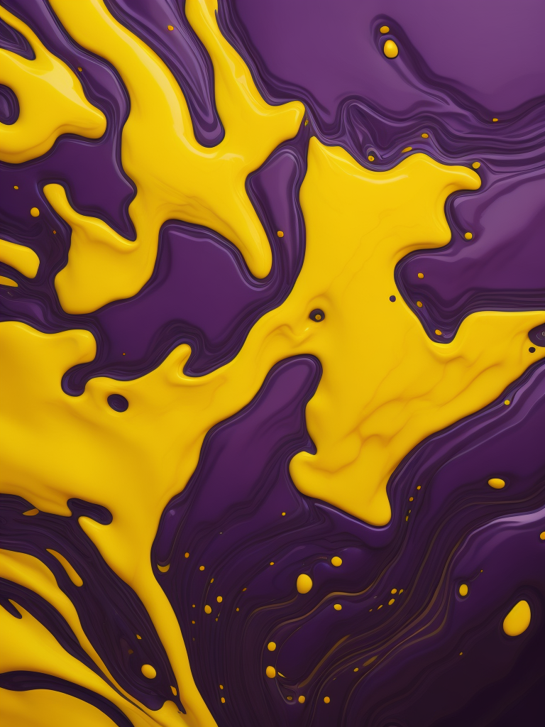 Two paint mixing texture, purple and yellow paint, pattern, background, top view, liquid