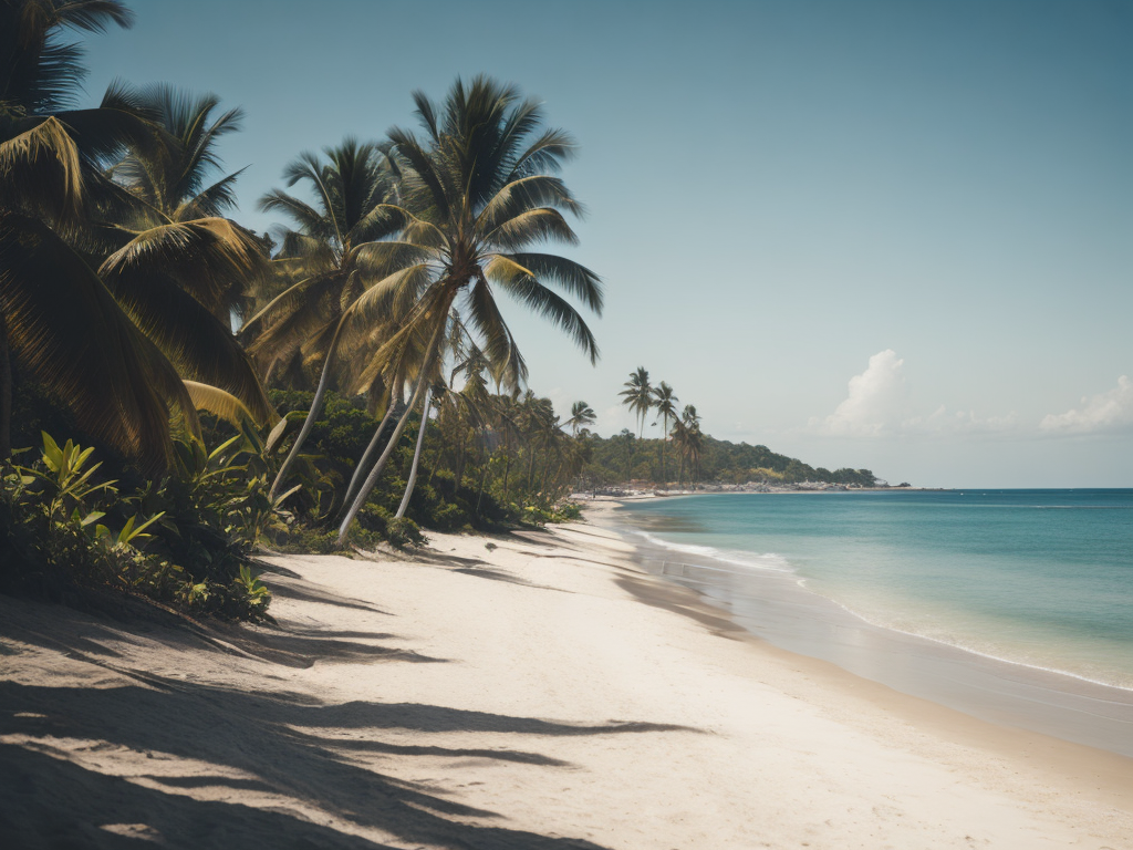 Sea beach landscape with tropical palms