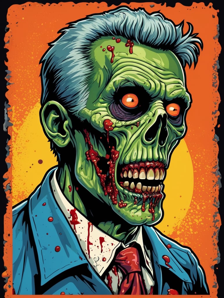 Pop art illustration, sticker, zombie Halloween
