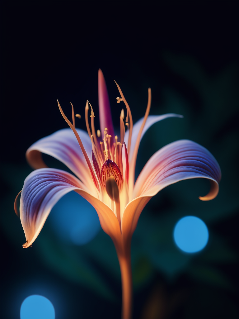macro photo of a Bioluminescent Flower of a Lily, Glowing Bioluminescence