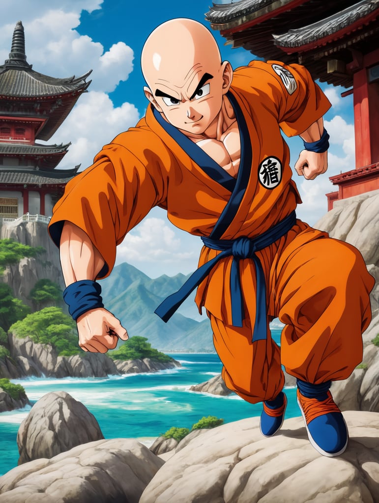 Krillin is a bald martial artist and one of Goku's best friends and classmates, Dragon Ball