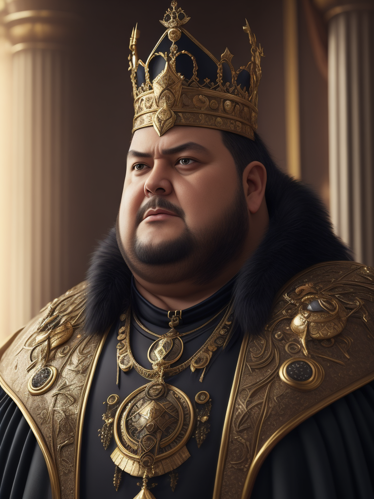 A fat king with a royal medieval clothing and a crown