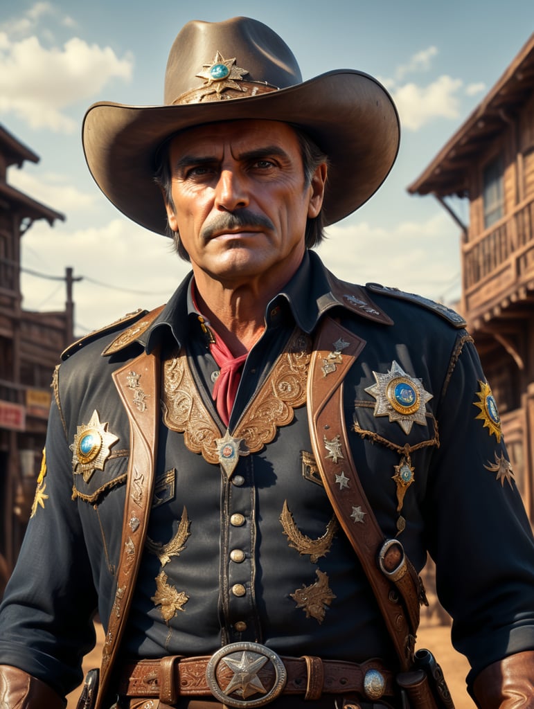 Bolsonaro in old west cowboy sheriff outfit and hat