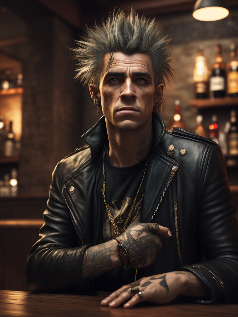 Portrait of a punk rocker in a bar