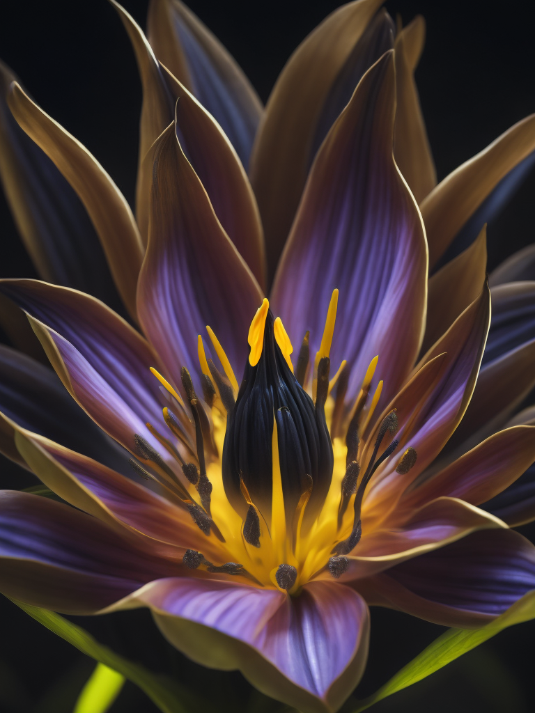 macro photo of a Bioluminescent Flower of a Lily, Glowing Bioluminescence