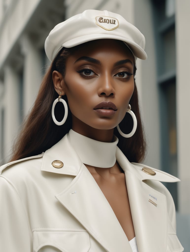 Donyale Luna, model, 8k resolution, hyper realistic, day, 35mm film, editorial, high fashion, 2023, off white by Virgil Abloh