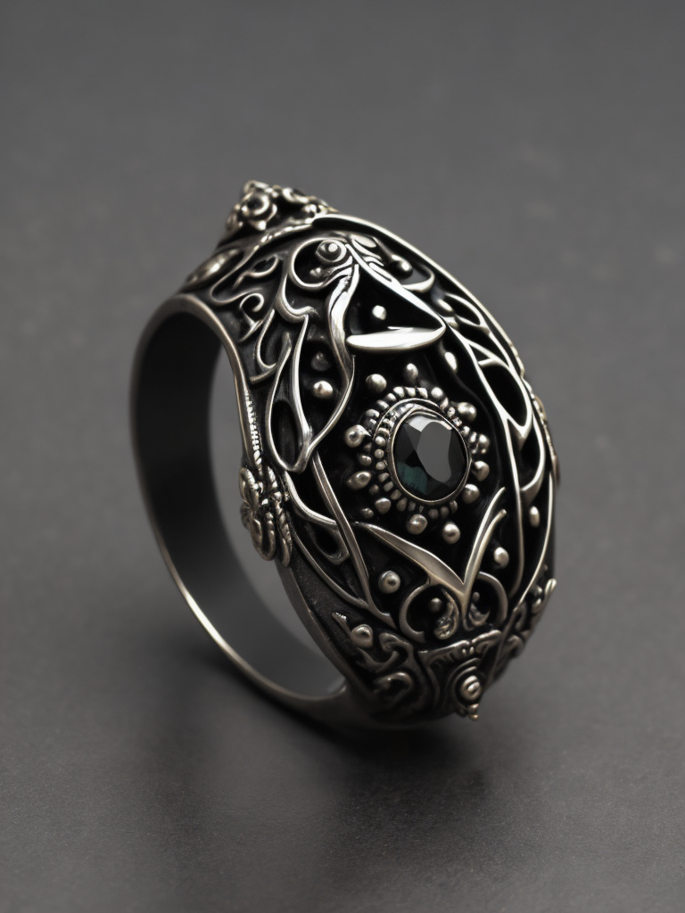 Berlin black iron ring in a victorian gothic style with black stone