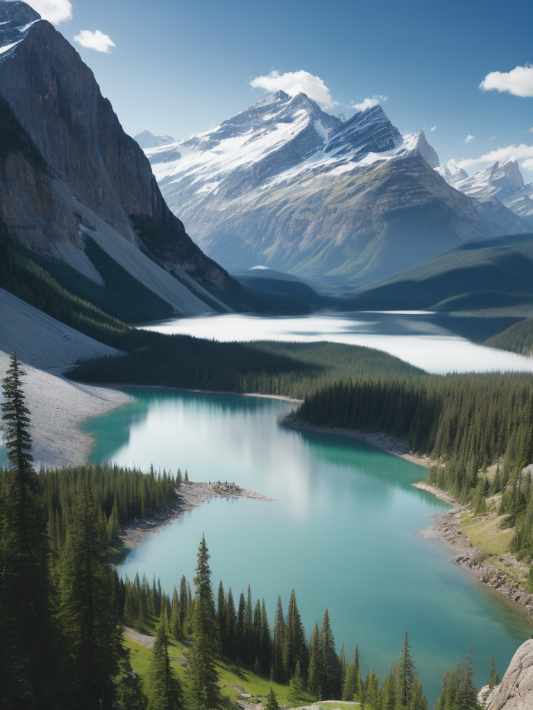 british columbia, surrounded by mountains and nature, beautiful lakes and rivers, volumetric lighting, photorealistic, insanely detailed and intricate, canadian rocky mountains, ultra hd, matte painting, radiant light rays, highres, highly detailed, concept art, Aesthetic, contrast light