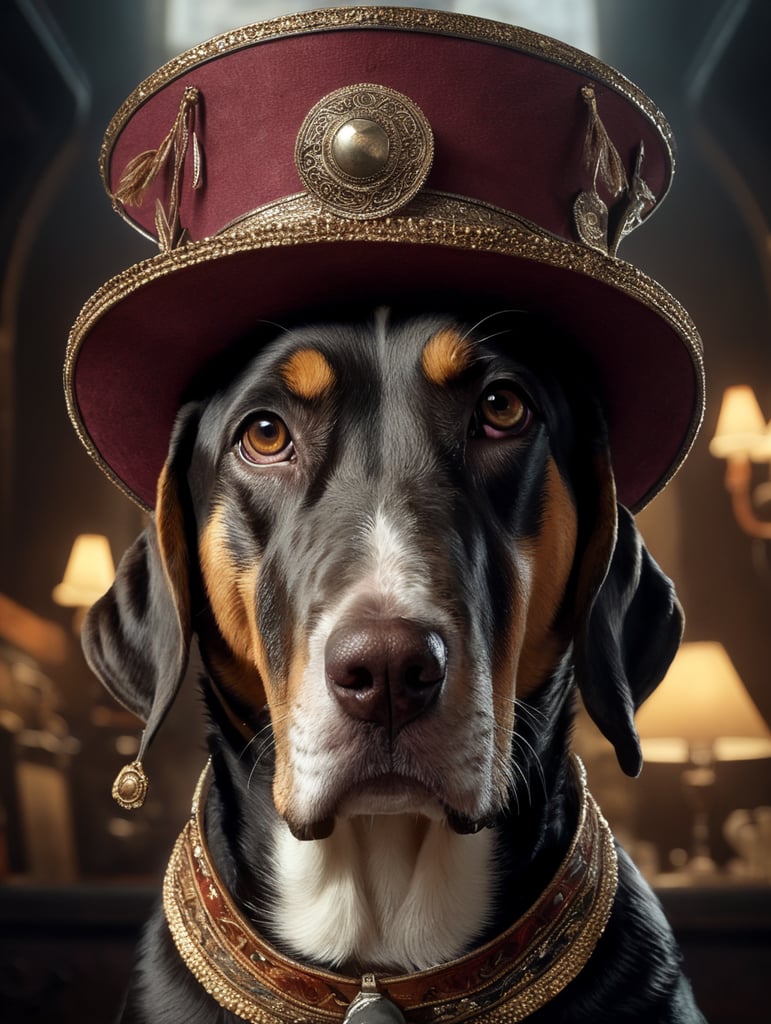 a dog with a hat