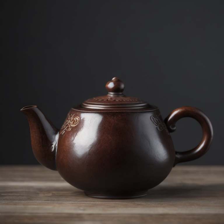 ancient small clay and glazed Chinese teapot, deep atmosphere, realistic photo