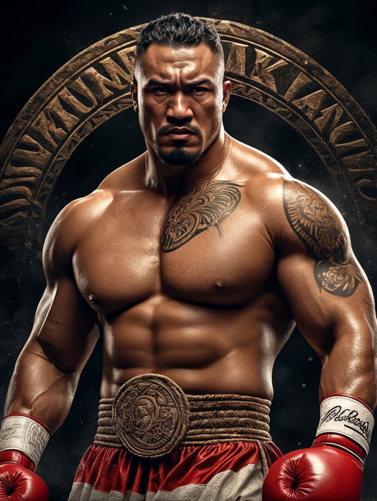 Muscle man, boxing logo, samoan, pacific islander, fight