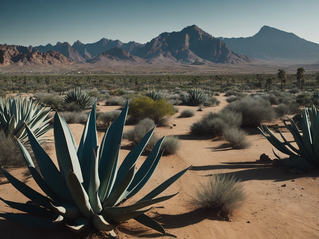 paisaje zona desértica con cactus y agavesestilo Gabriel Figueroa