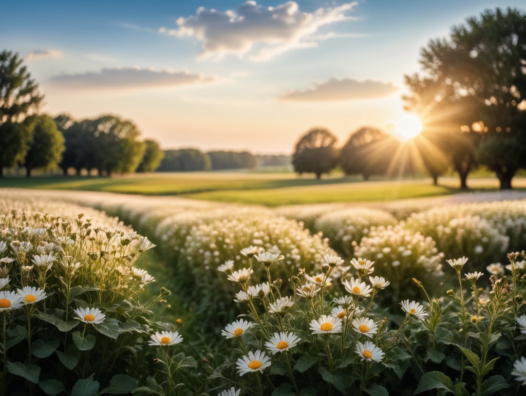 Premium Free ai Images | field with flowers on bright sunny day