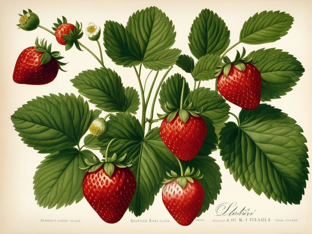 Botanical print. strawberry with leaves