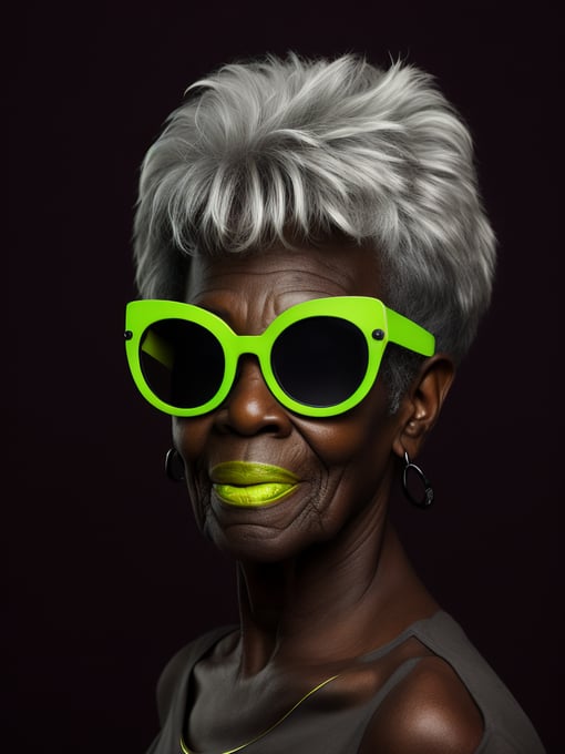 Elderly woman with black skin and gray hair wearing glasses