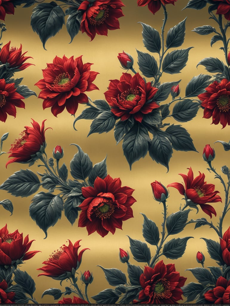 Fabric with printed graphics of red flowers