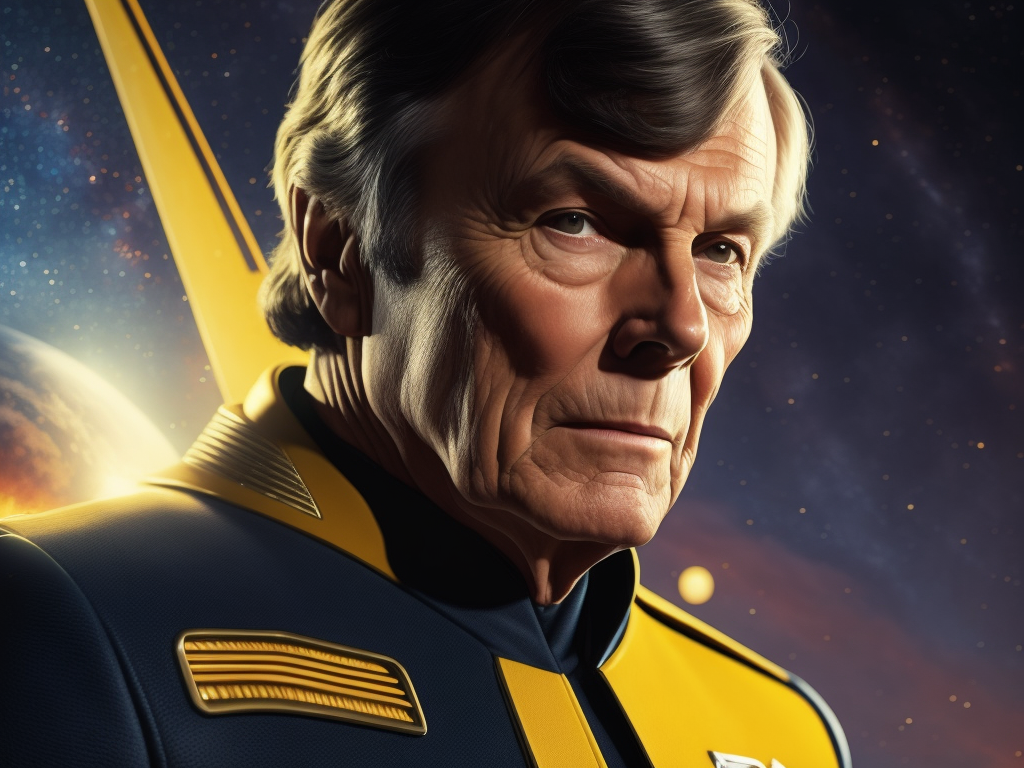 Adam West as captain of a the starship enterprise Vivid saturated colors, Contrast color