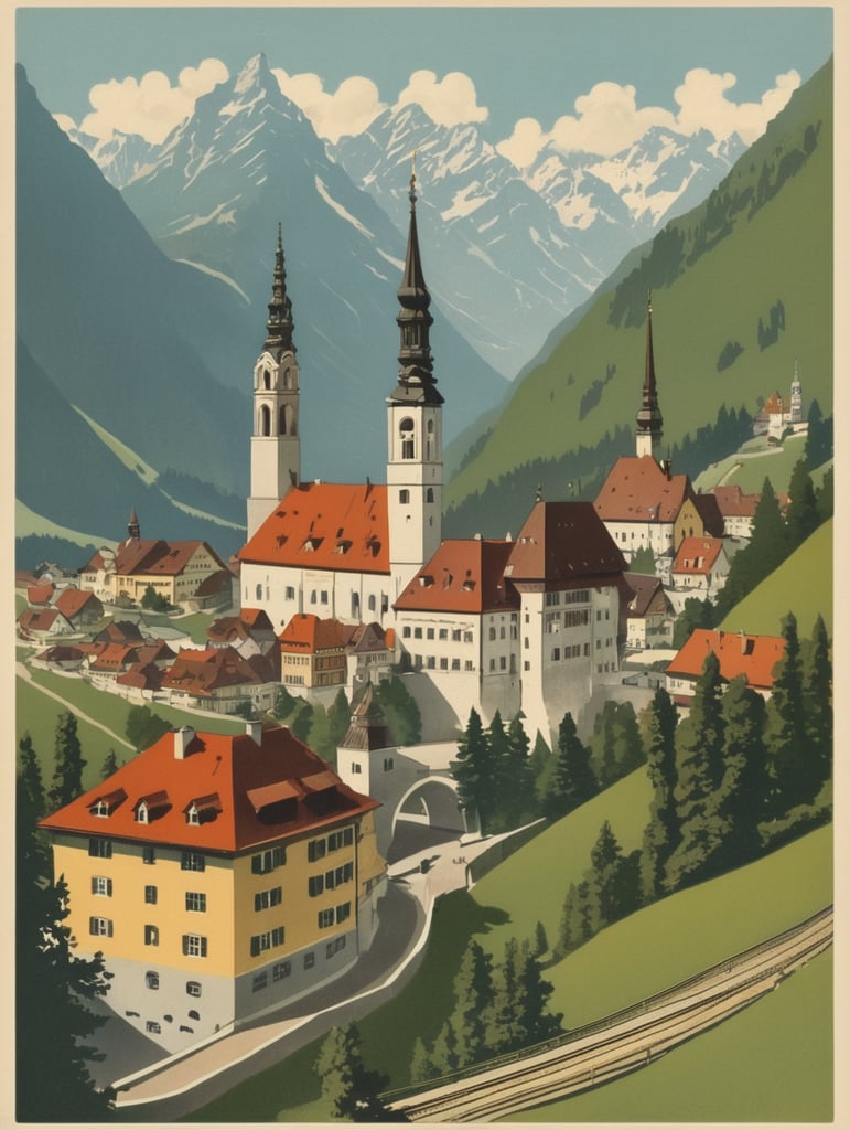 Illustration of an Austria in the style of Donald Fraser Gould McGill and a Bamforth postcard