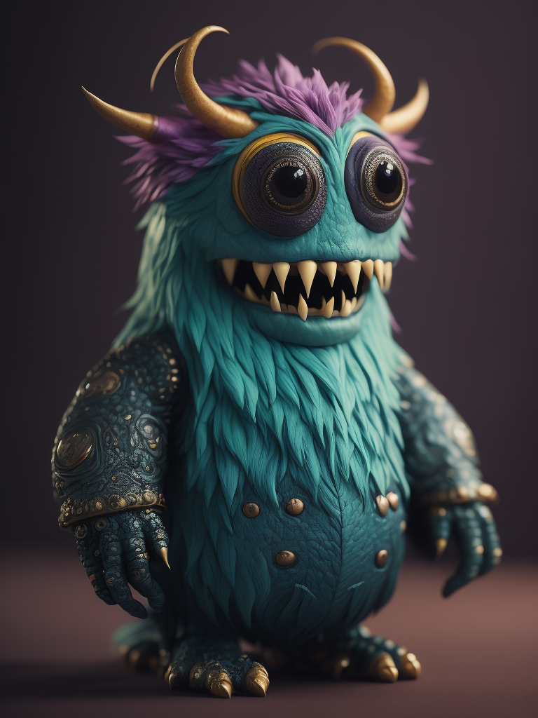 Cute monster toy, Vivid saturated colors, studio photo, professional photo, Rich colors, Detailed image, 3d render, octane render, gradient background