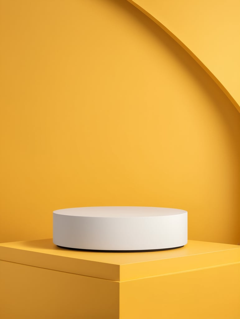 Современный минимальный макет подиум дисплей желтый фон 3d визуализация