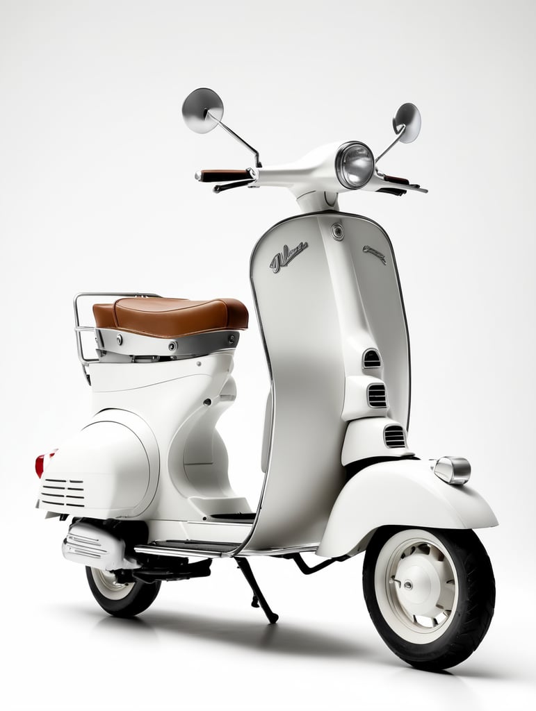 vintage white vespa, low angle view, isolated, white background, mockup