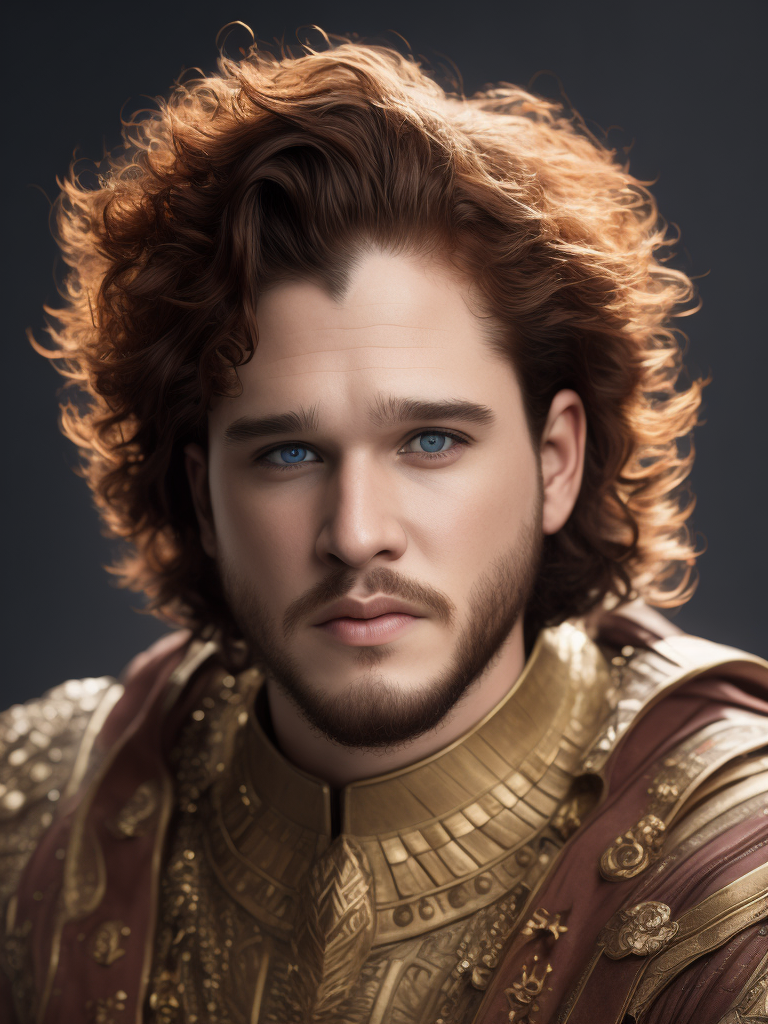 Kit Harington, Indian, red hair, golden caftan, beard, smile, blue eyes.