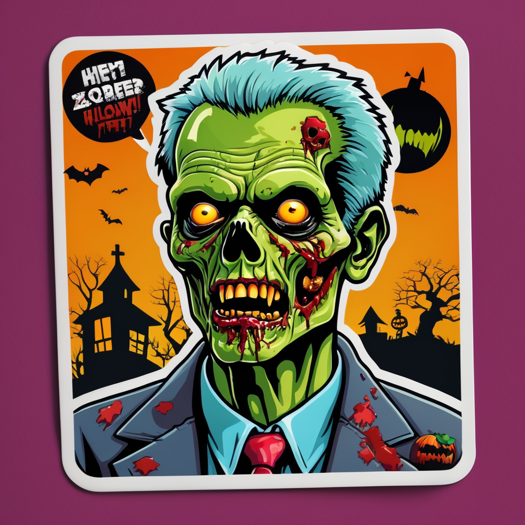 Pop art illustration, sticker, zombie Halloween