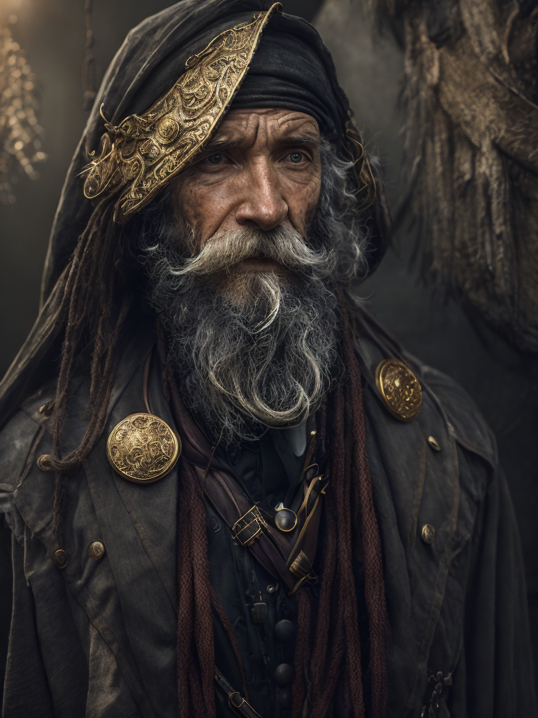 old pirate with octopus beard, dark scene, dark atmosphere, epic shot, sharp on details