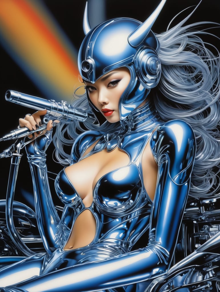 Airbrush painting in style of Hajime Sorayama
